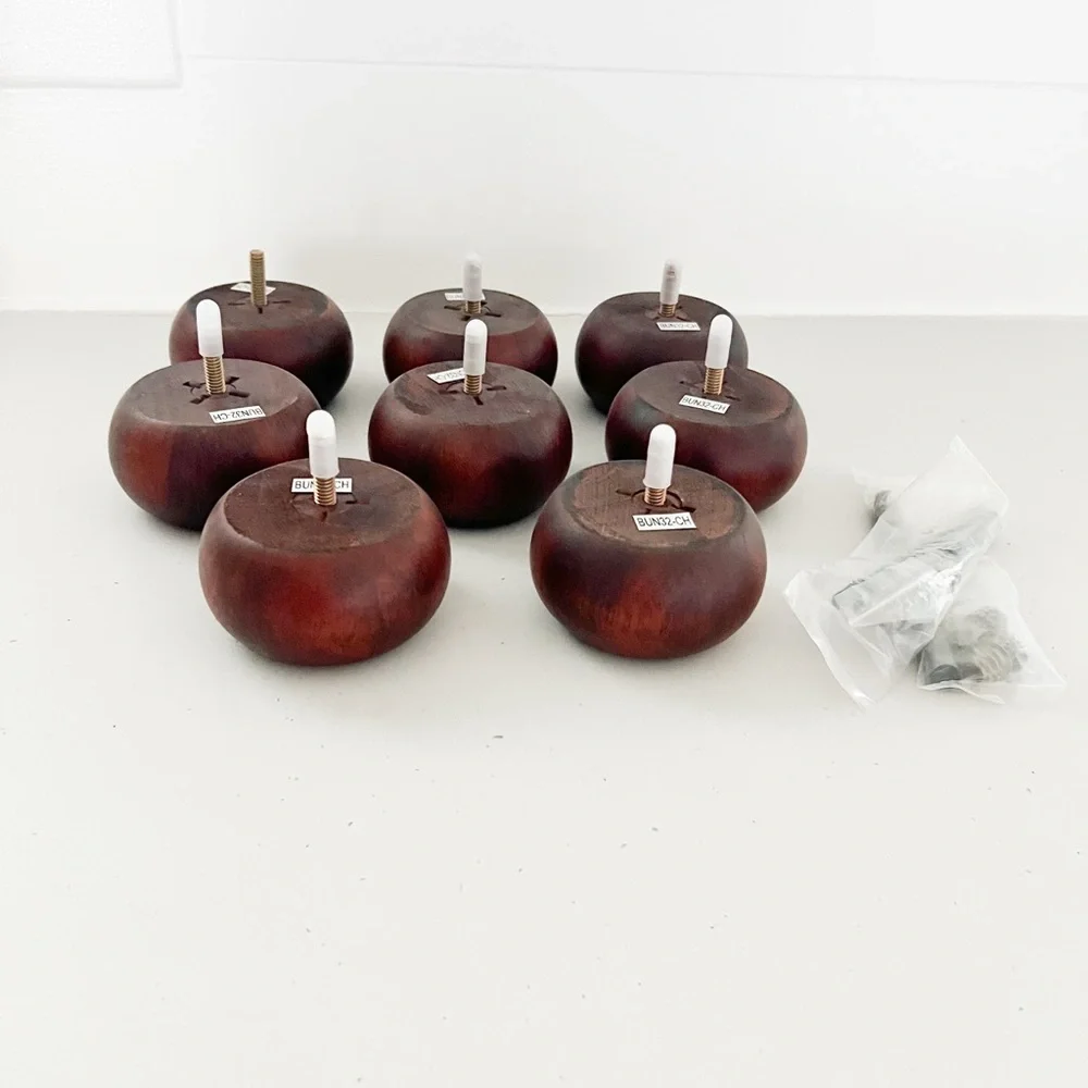 Set of 8 Stained Cherry Hardwood Bun Feet Furniture Legs Farmhouse Furniture DIY